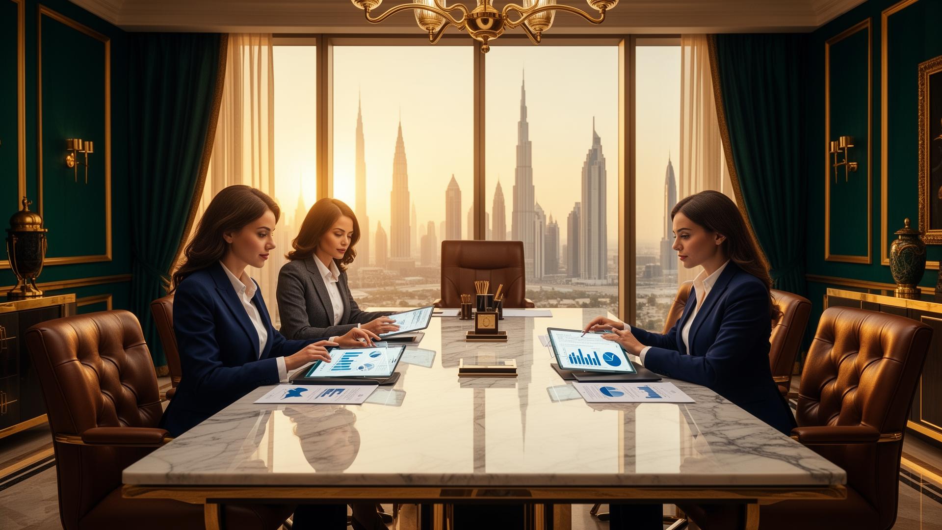 Female investment advisors in Dubai boardroom