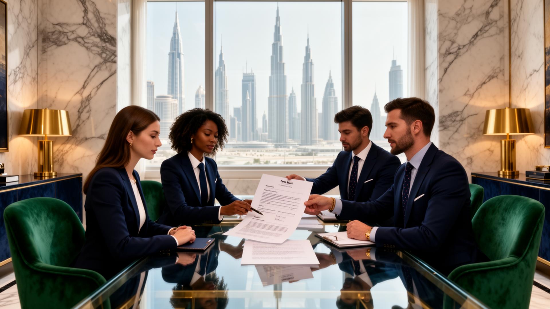 Boutique banking team reviewing a term sheet
